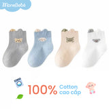 Combo 4 đôi tất (4-12m) cho bé trai bé gái chất liệu cotton hoạ tiết xinh xắn cho bé Monebebé