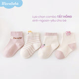 Combo 4 đôi tất (4-12m) cho bé trai bé gái chất liệu cotton hoạ tiết xinh xắn cho bé Monebebé
