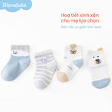 Combo 4 đôi tất (4-12m) cho bé trai bé gái chất liệu cotton hoạ tiết xinh xắn cho bé Monebebé