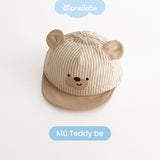 Mũ lưỡi trai (40-47cm) cho bé Teddy Bear Cap mũ vành che nắng cho bé có nấc điều chỉnh size vòng đầu Monebebé
