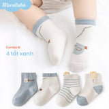 Combo 4 đôi tất (4-12m) cho bé trai bé gái chất liệu cotton hoạ tiết xinh xắn cho bé Monebebé